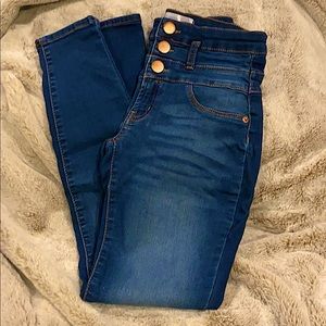 High Rise 3-Button Up Skinny Jeans